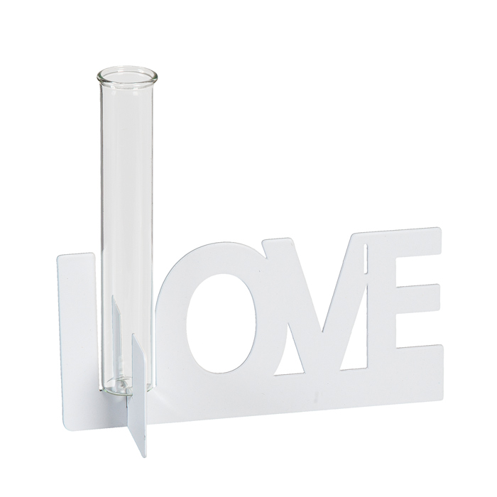Metallaufsteller "LOVE" mit Glasröhrchen/-vase 88015