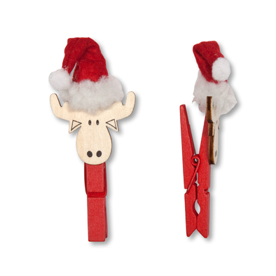 Holz-Clips "Elch"  mit Filzmütze 30546