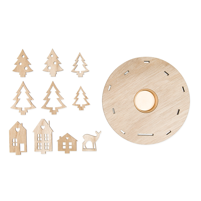 Holz-Kerzenhalter-Set "Winterlandschaft", Teelichthalter 23450