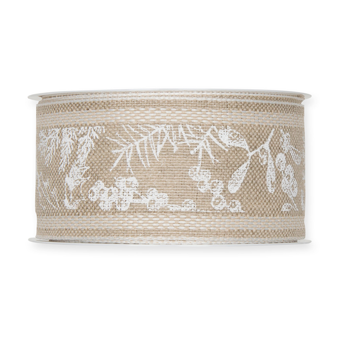 Leinen-Druckband "Zweige" mit Randstreifen 1047R