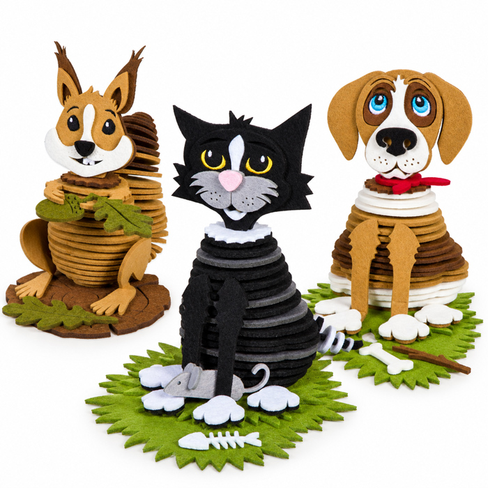 Filz-Bastelset mit Eichhörnchen, Hund und Katze