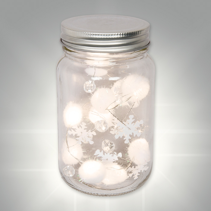 Befüllbares LED-Glas "Pompons" mit Schraubverschluss 85306