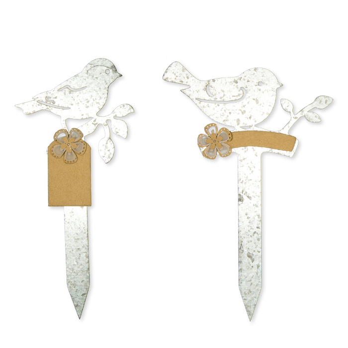 Metall-Stecker "Vögel" mit Papier-Schild und Papier-Blüten-Magnet 2 Formen im Set 62361