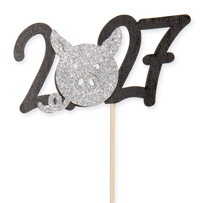 Holz-Stecker "2027", Silvester-Deko 23589