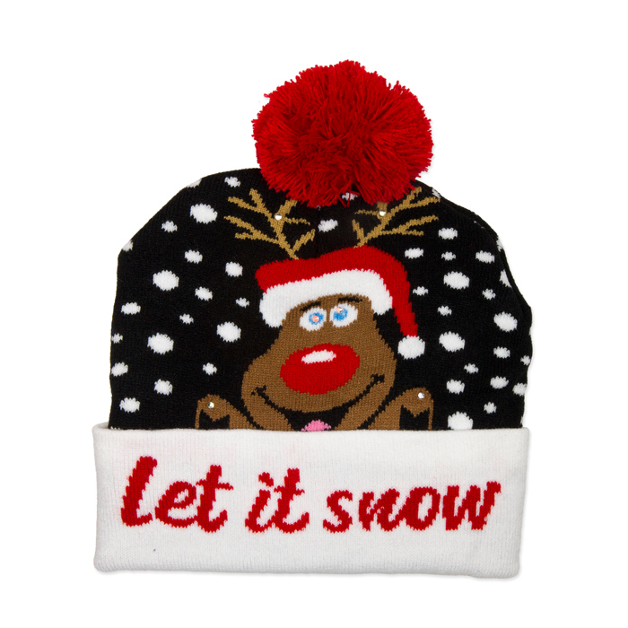 LED-Weihnachtsmütze "Let it snow", Strickmütze, Weihnachtsmarkt-/ Party-Mütze 96206