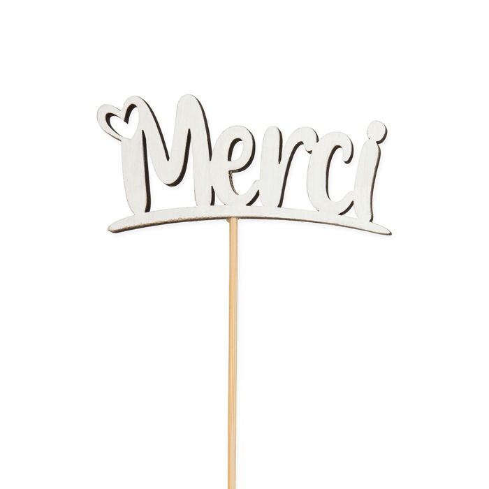 Holz-Stecker "Merci", Pflanzenstecker Blumenstecker cake topper 23471