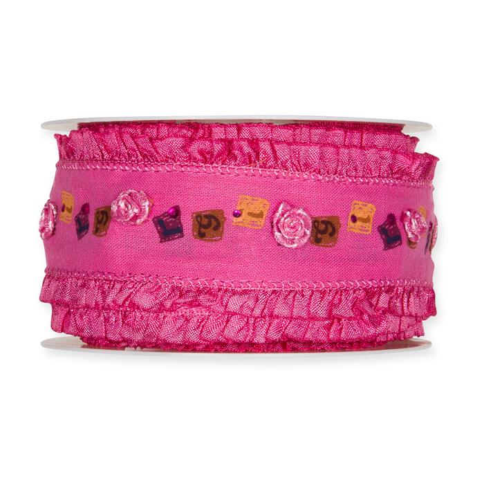 Rüschenband mit Röschen und Strass-Steinen 20186