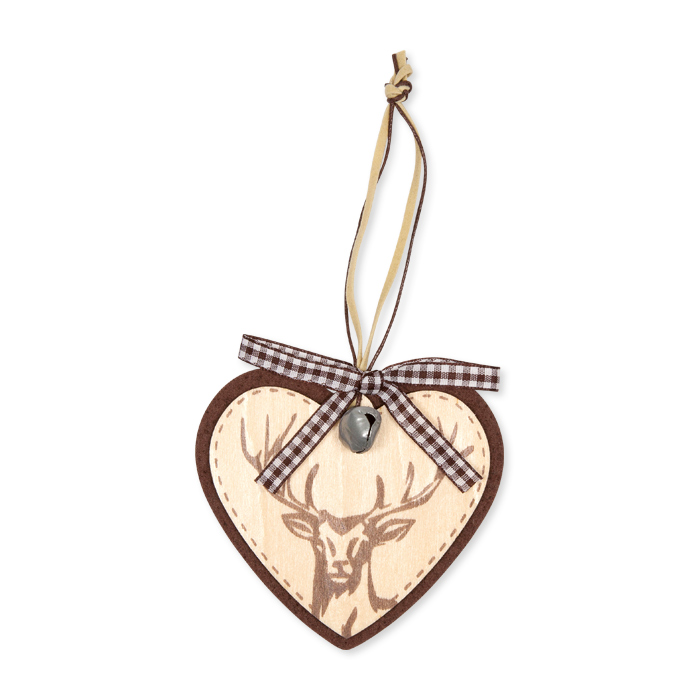Filz/Holz-Hänger "Herz" mit Hirschkopf-Druck 30413