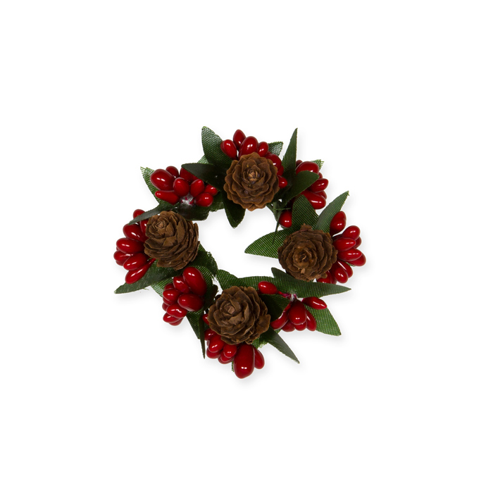 Deko-Kränzchen, Kerzenring "Zapfen + Beeren", Mini-Weihnachtskranz 98168