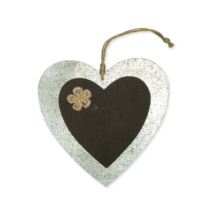 Metall/Papier-Anhänger "Herz" mit Jute-Kordel und Papier-Blüten-Magnet 62360