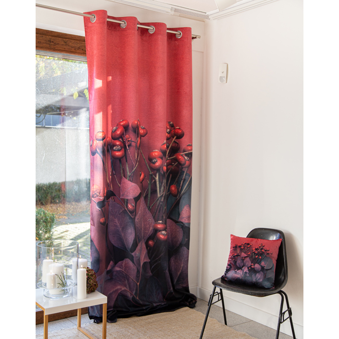 Samt-Vorhang "Eucalyptus und Beeren" /  "Digital Motivdruck 74858