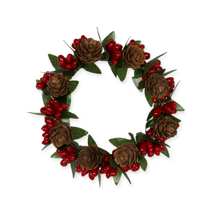 Deko-Kränzchen, Kerzenring "Zapfen + Beeren", Mini-Weihnachtskranz 98168