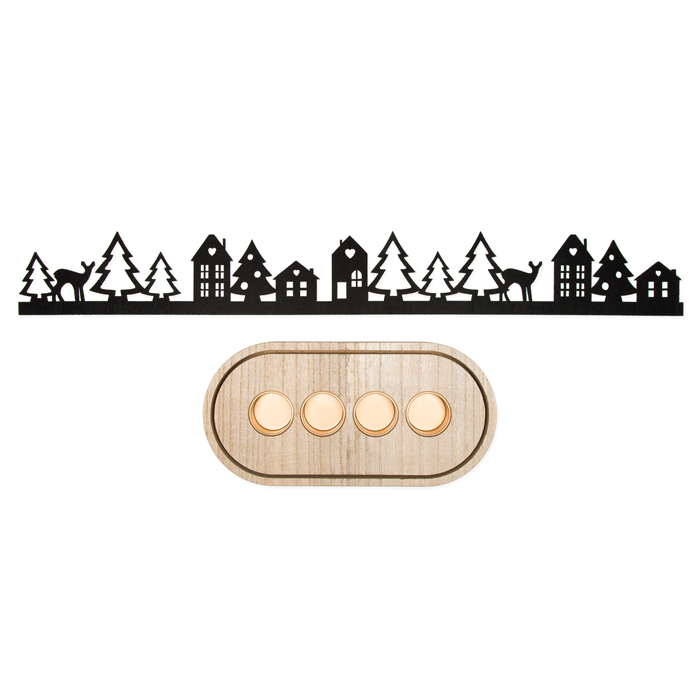 Deco Board Set "Winterlandschaft" mit 4 Teelichthaltern, Advent 23455