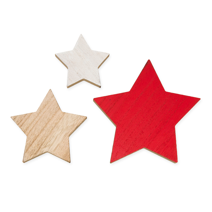 Holz-Sterne 3 Größen und Farben im Set 12402