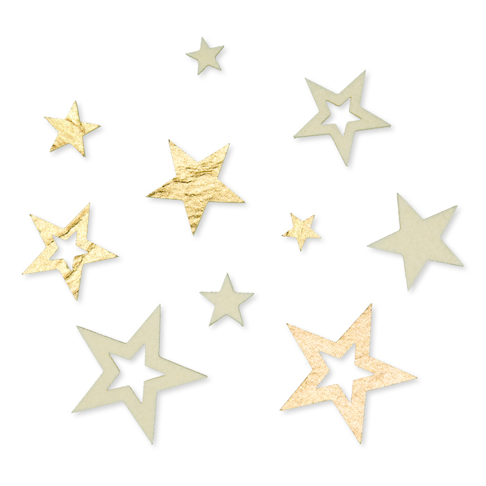 Filz-Sortiment "Sterne" mit einseitigem Metallic-Foliendruck 2 Formen und 4 Größen im Set 61985