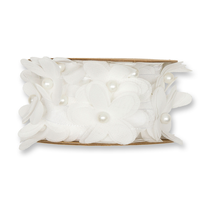 Organzaband mit Blüten und Perlmutt-Perlen 24053