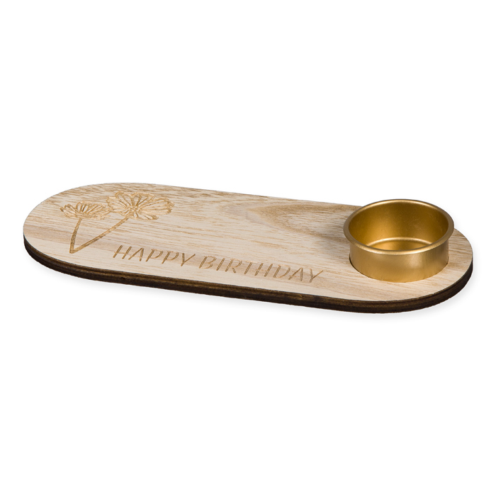 Holz-Kerzentablett "HAPPY BIRTHDAY", mit Teelichthalter 23377