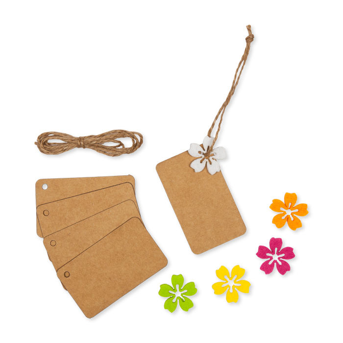 Anhänger-Set  5 Papierschilder 5 Filzblüten ca. 1,2 m Jutekordel 62303