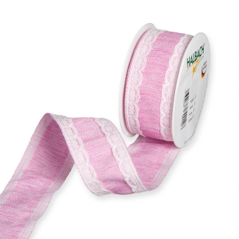 Dekorationsband mit Spitzenkanten Pink/Off-White