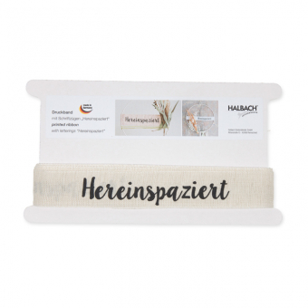 Druckband "Hereinspaziert" 35 mm | Leinen/Schwarz