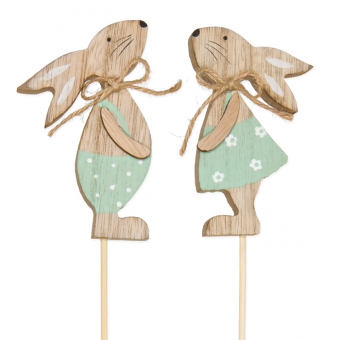 Holz-Stecker "Hase" 4 Stck Mint/Natur