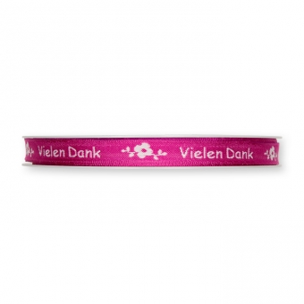 Jacquardband "Schrift" Vielen Dank | pink/wei