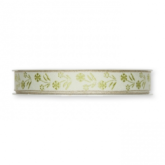 Jacquardband "Blumen" 15 mm | wei/pastellgrn