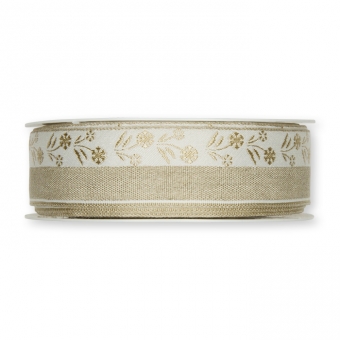 Jacquardband "Blumen" 30 mm | wei/beige