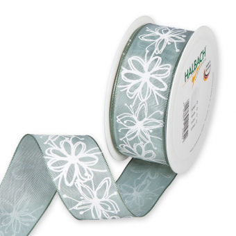 Druckband "Blten" mit Drahtkante 40 mm | Jade/Wei