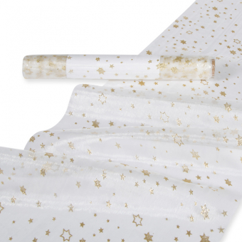 Organza Glitterdruck "Sterne" 30 cm | Creme/Gold