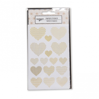 Papier-Sticker Herzen wei/gold