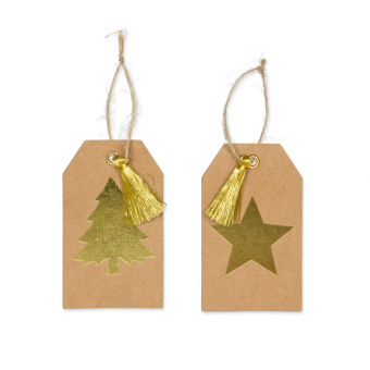 Papier-Anhnger "Baum/Stern" Natur/Gold