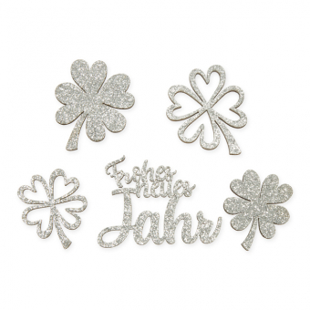 Glitter-Holz-Streudeko "Frohes neues Jahr" Silber Glitter