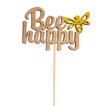 Holz-Stecker "Bee happy" Natur/Gelb