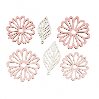 Holzsortiment "Blten/Bltter" 6 Teile/Set Rosa/Pastellrosa/Wei