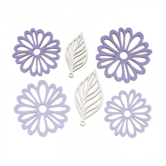 Holzsortiment "Blten/Bltter" 6 Teile/Set Lila/Lavendel/Wei