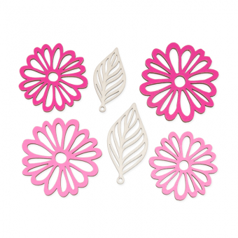Holzsortiment "Blten/Bltter" 6 Teile/Set Pink/Rosa/Wei