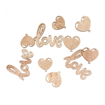 Holz-Streudeko "love" 12 Teile Natur