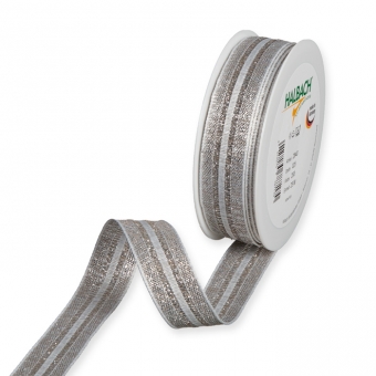 Lurex-Streifenband 25 mm | Silber/Braun/Wei