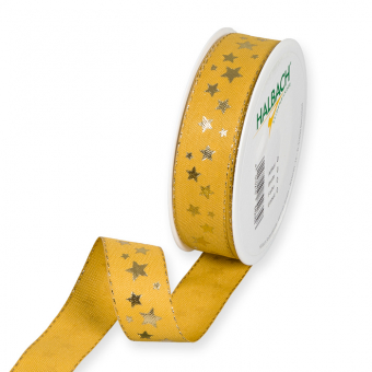 Druckband "Sternchen" 25 mm | Honiggelb/Gold