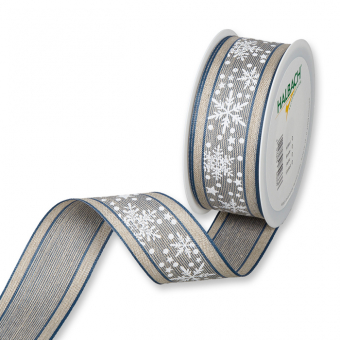 Leinen-Druckband "Winter" 40 mm | Natur/Blau/Wei