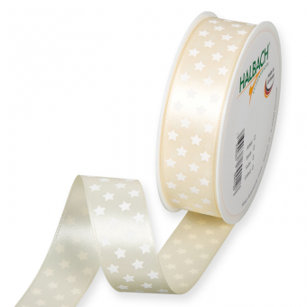 Satin-Druckband "Sternchen" 25 mm | Creme/Wei