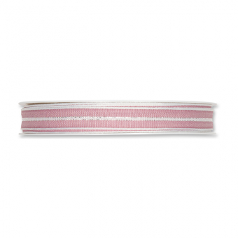 Streifenband mit Lurexakzenten 12 mm | Rosa/Wei/Silber