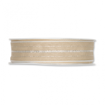 Streifenband mit Lurexakzenten 25 mm | Sand/Wei/Silber