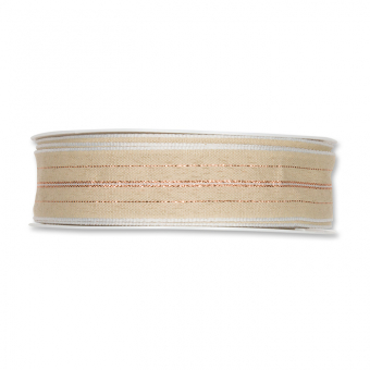 Streifenband mit Lurexakzenten 25 mm | Natur/Wei/Kupfer
