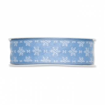 Jacquardband "Schneesterne" 30 mm Eisblau/Wei