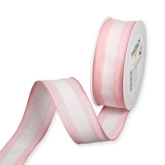 Dekorationsband Streifen mit Gitter-Struktur 40 mm | Pastellrosa/Rosa