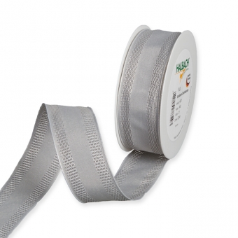 Dekorationsband Streifen mit Gitter-Struktur 40 mm | Grau/Wei