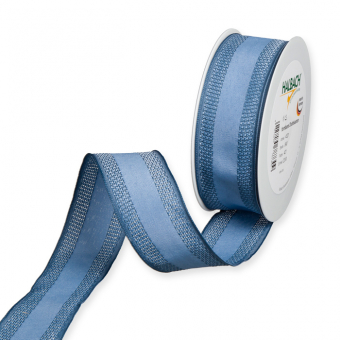 Dekorationsband Streifen mit Gitter-Struktur 40 mm | Rauchblau/Blau