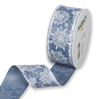 Druckband "Eiskristalle" 40 mm | Jeansblau/Wei